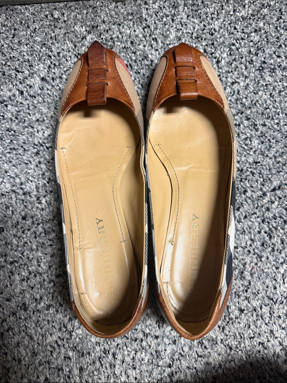 Burberry Brown Leather Trim Check Pattern Ballet Flats